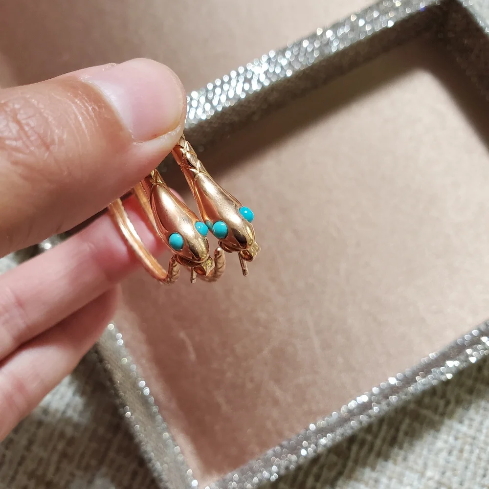 Sterling Rose Gold Plated Snake Hoop Earrings - Picture 6 of 7